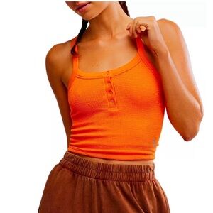 Free People Movement All Clear Scrunched Henley Tank NWOT M/L Orange